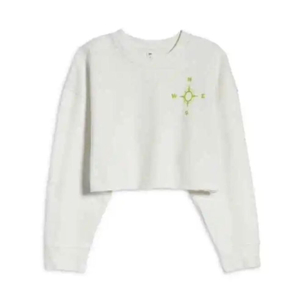 BP. Crop Organic Cotton Sweatshirt Women’s Size Medium White Cropped Graphic